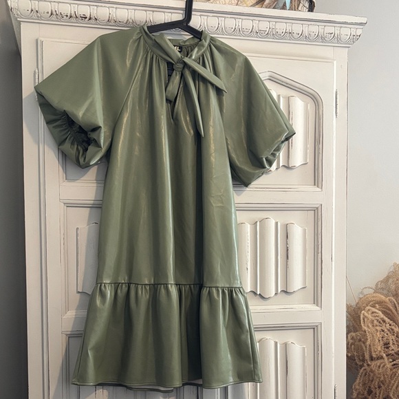 THML Dresses & Skirts - Stylish THML Green faux leather super soft Dress